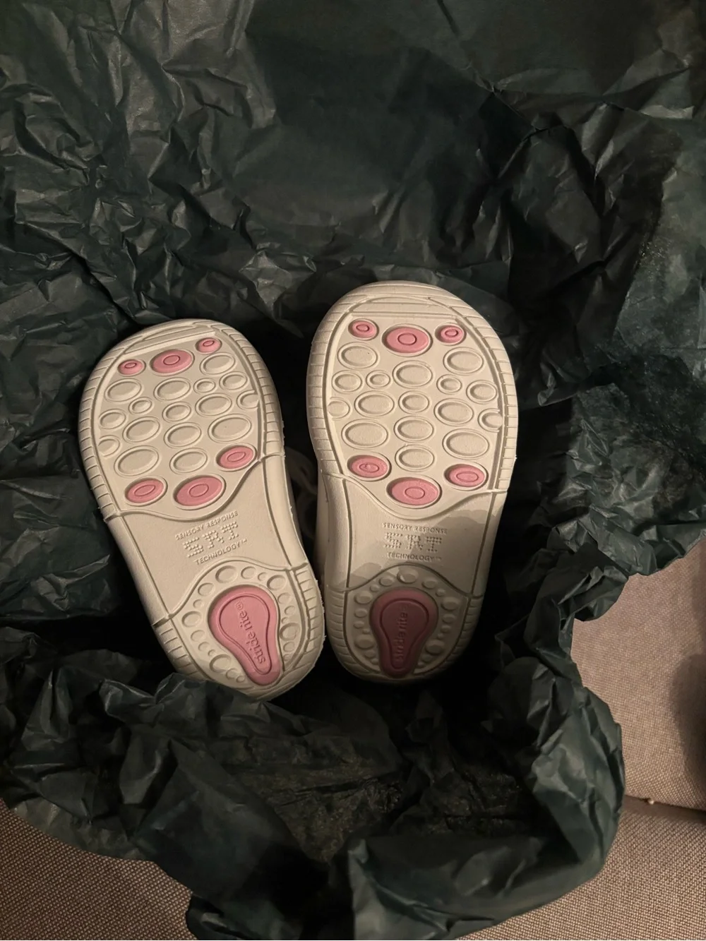 Stride Rite White Baby Lace-Up Shoes with Pink Floral Embroidery